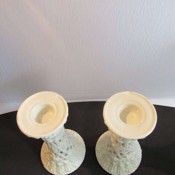 Vintage, Creamware, Filigree Candlesticks. Off White/Cream colour. 6.5" - Picture 2 of 7